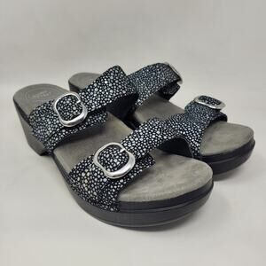 Dansko Sandals EU38 US8 Black Shagreen Sophie Leather Slides Heeled Slip On